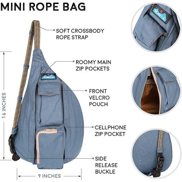 KAVU MINI ROPE BAG COTTON CROSSBODY SLING ONE SIZE OCEAN BLUE - Picture 3 of 6